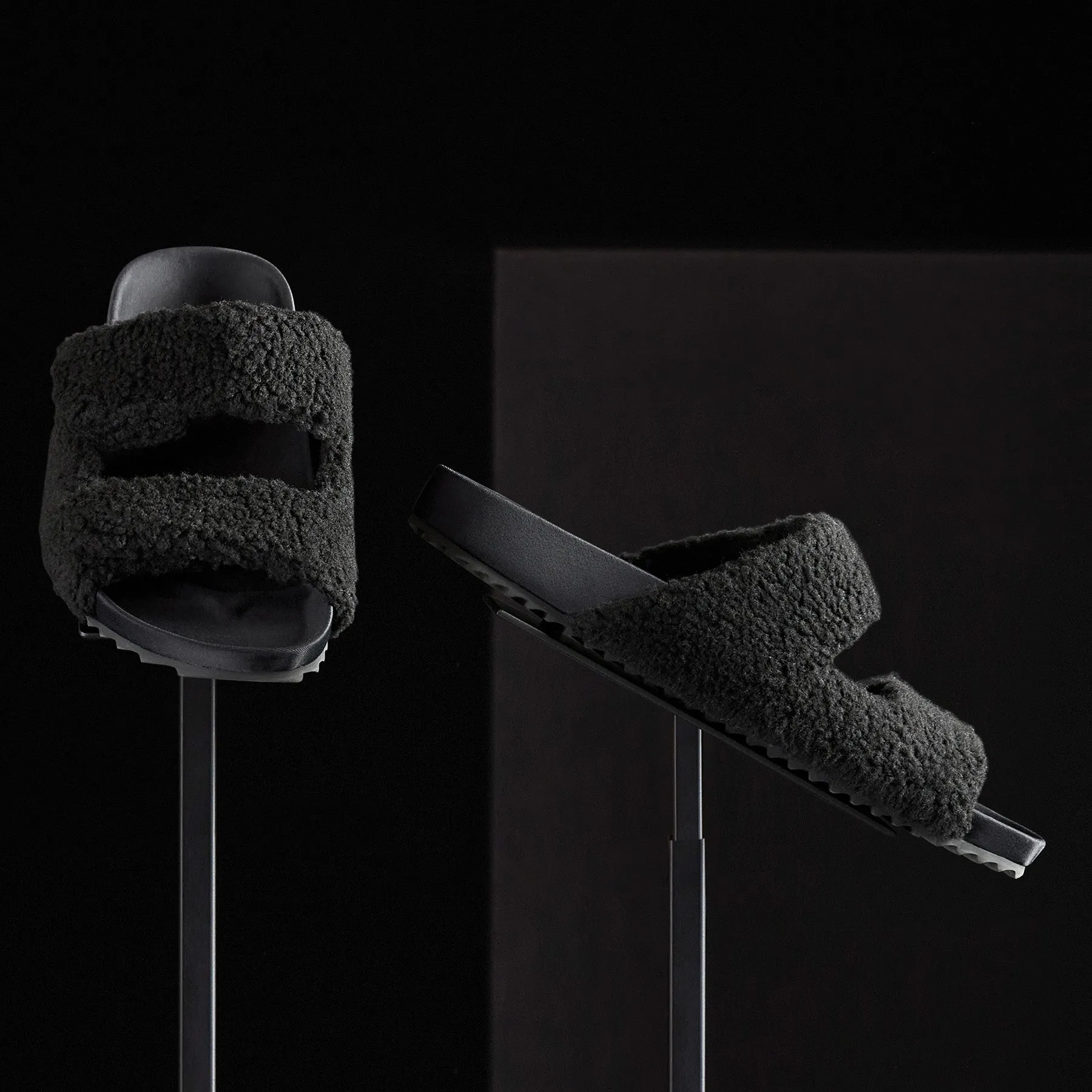 Men's Double Strap Shearling Slide - Black