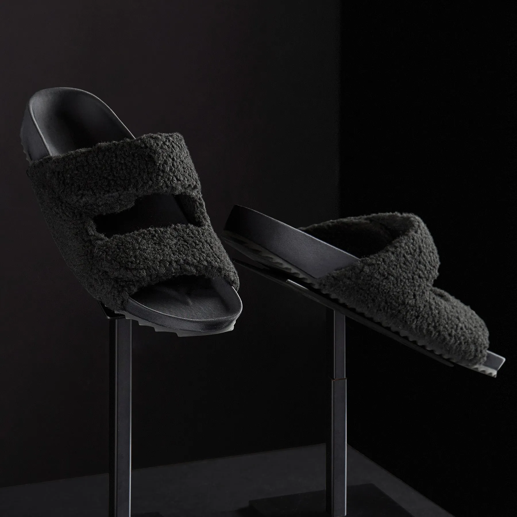 Men's Double Strap Shearling Slide - Black