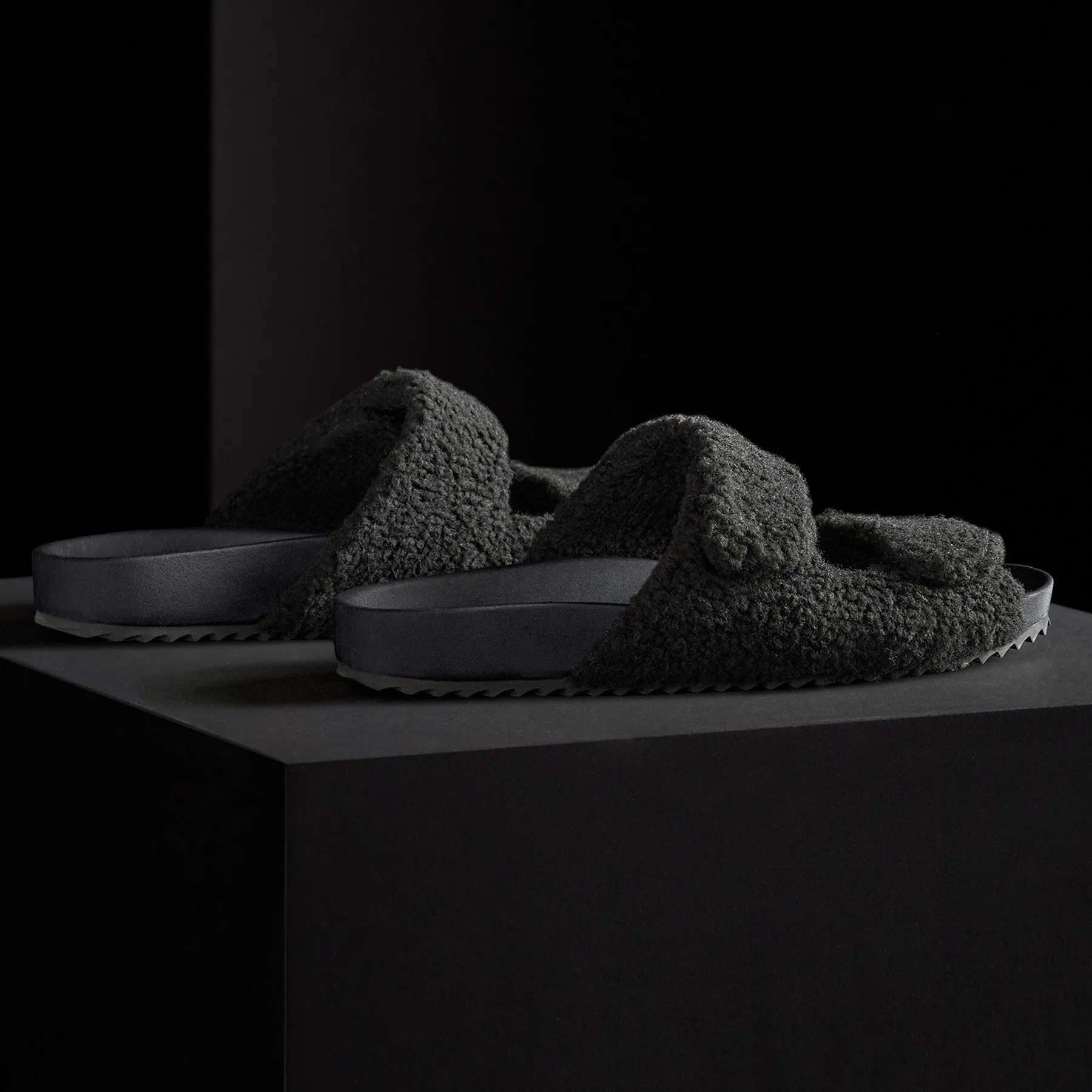 Men's Double Strap Shearling Slide - Black