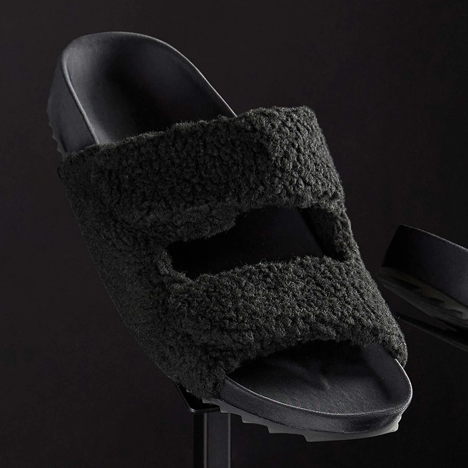 Men's Double Strap Shearling Slide - Black