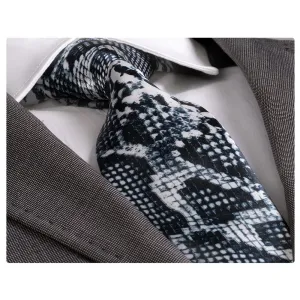 Men's Fashion Black White Snake Skin Tie Silk Neck Tie Gift Box