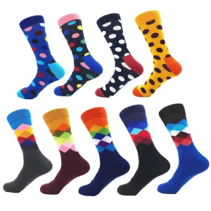 Men's Multicolor Dots & Diamond Shapes 9pk Assorted Bundle Colorful Socks