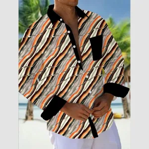 Men's Stripe Printed Casual Long Sleeve Shirts