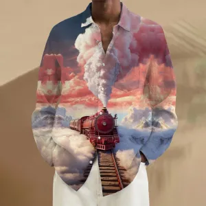 Men's Train Printed Long Sleeve Shirt With Pocket