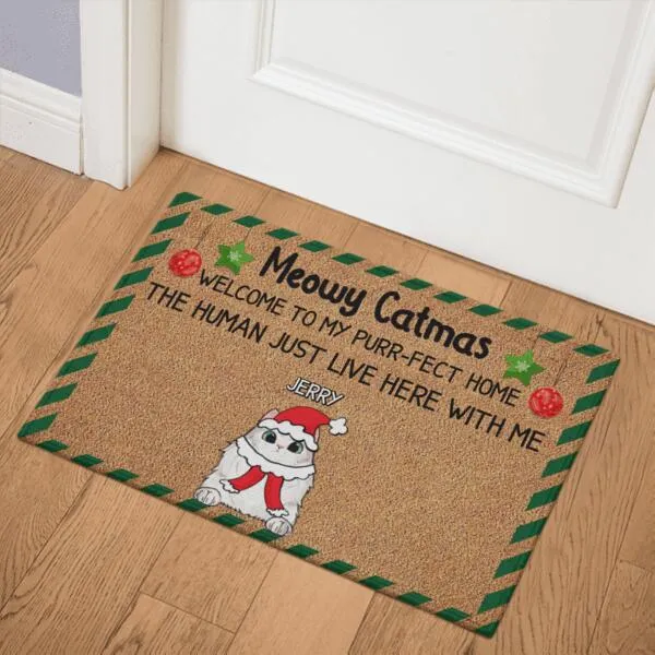 Meowy Catmas Welcome To Our Purr-fect Home Personalized Doormat