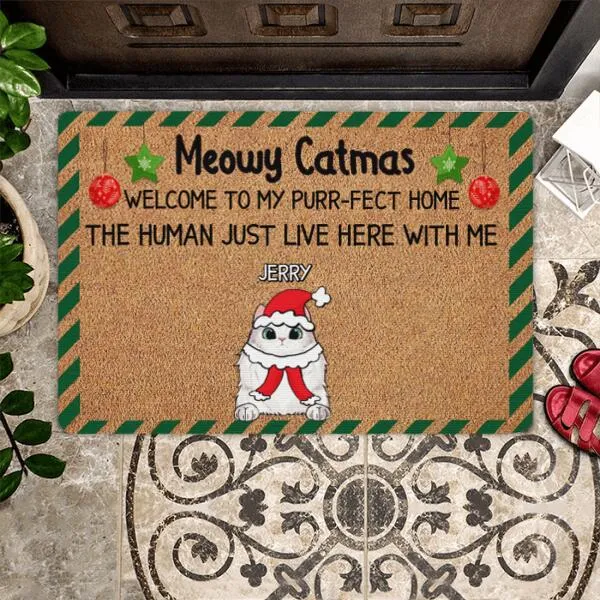 Meowy Catmas Welcome To Our Purr-fect Home Personalized Doormat