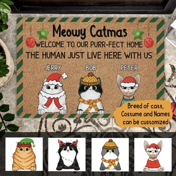 Meowy Catmas Welcome To Our Purr-fect Home Personalized Doormat