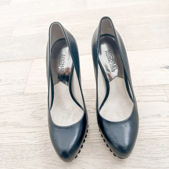 Michael Kors Ailee Leather Studded Platform Heeled Pumps Black Size 6