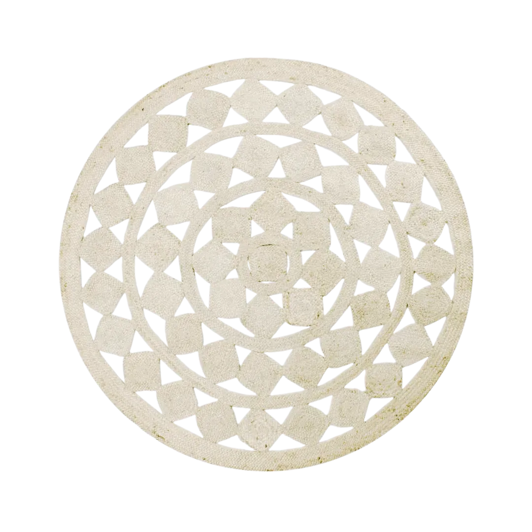 Mini Square Round Jute Rug - White
