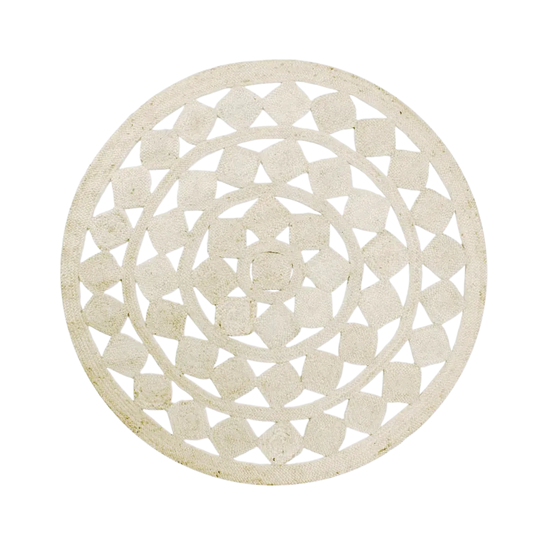 Mini Square Round Jute Rug - White