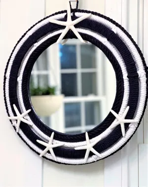 Mirror-Home Décor- White/Navy Blue Nautical Mirror 20" Diameter with 12" Mirror