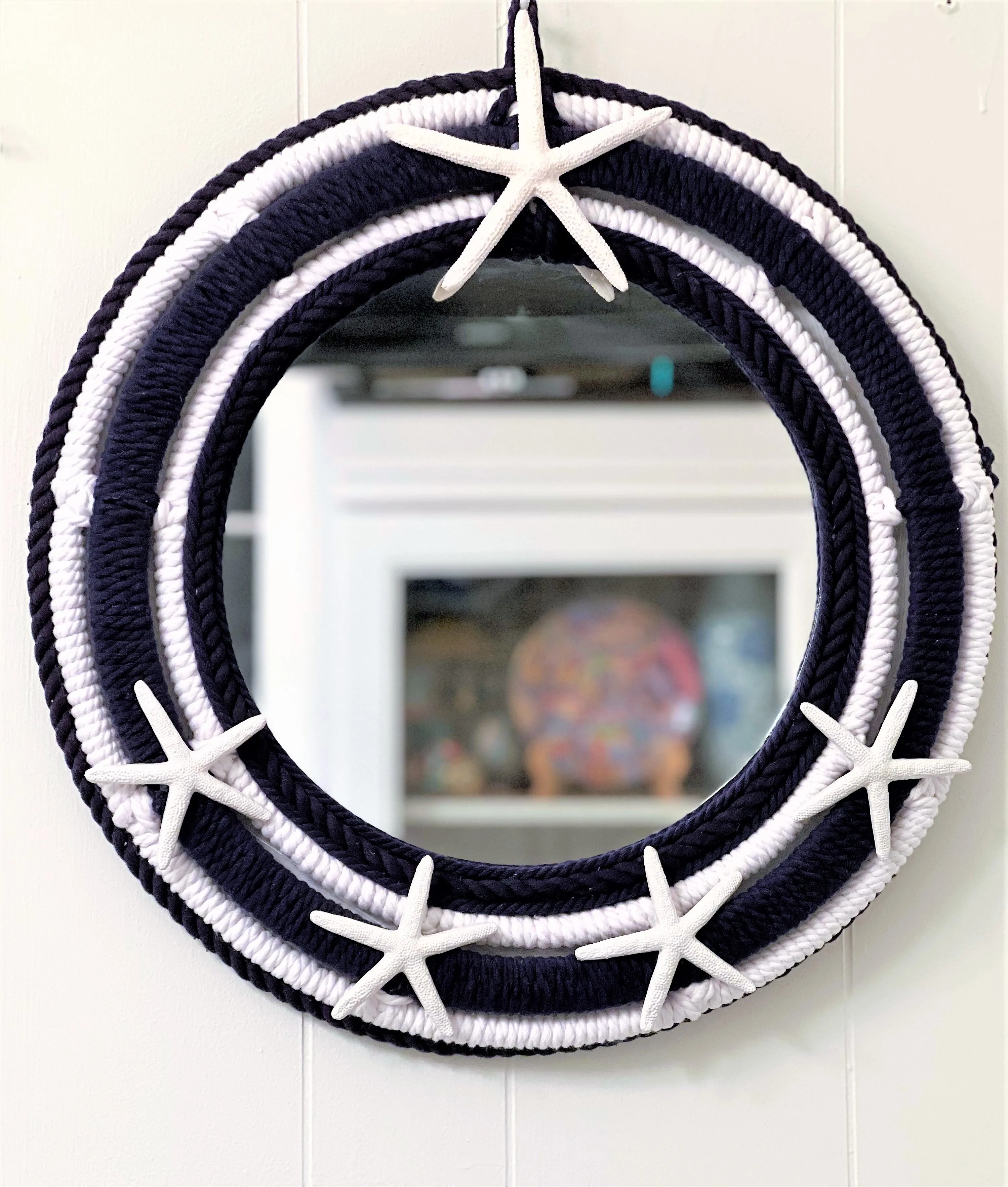 Mirror-Home Décor- White/Navy Blue Nautical Mirror 20" Diameter with 12" Mirror