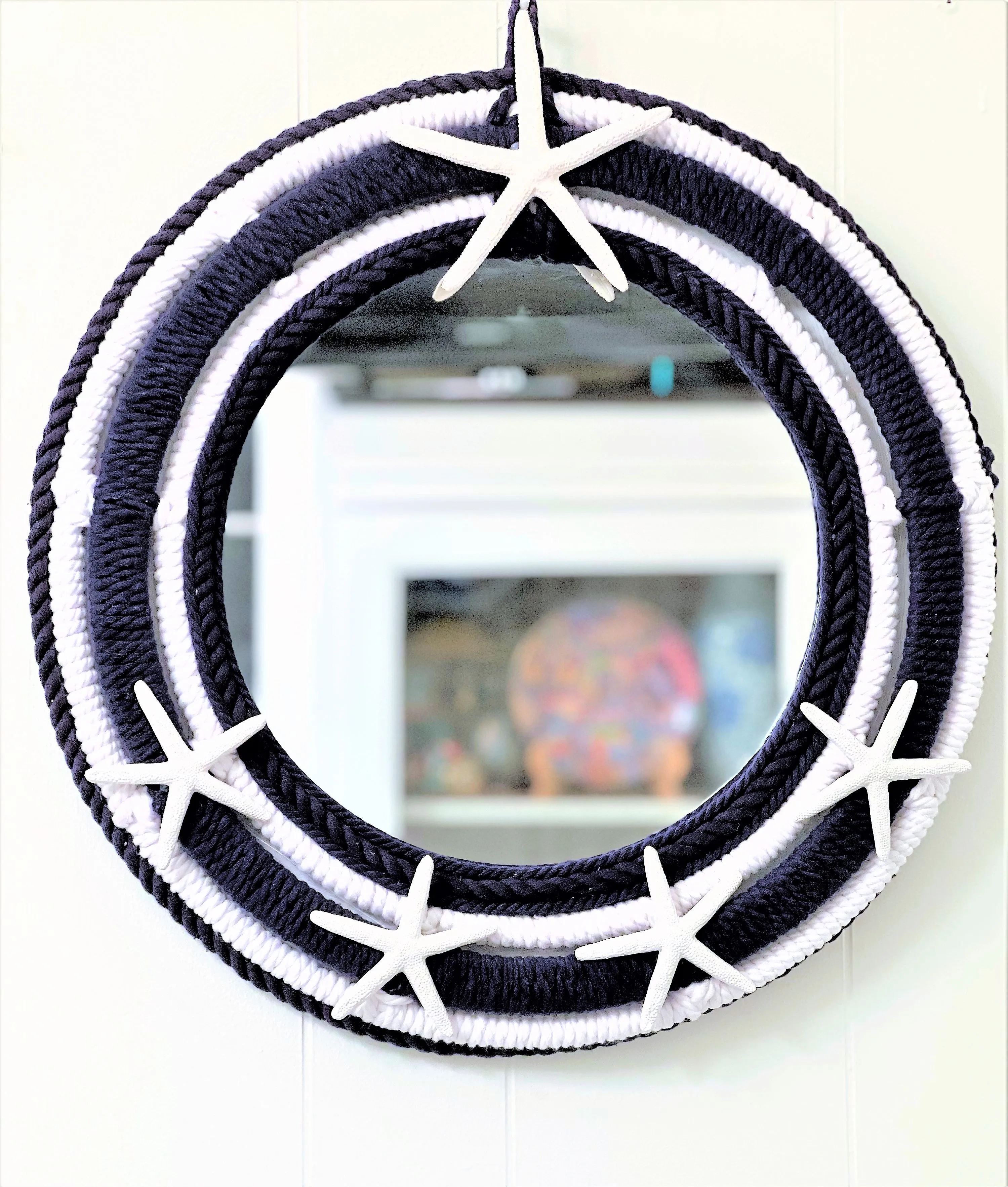 Mirror-Home Décor- White/Navy Blue Nautical Mirror 20" Diameter with 12" Mirror