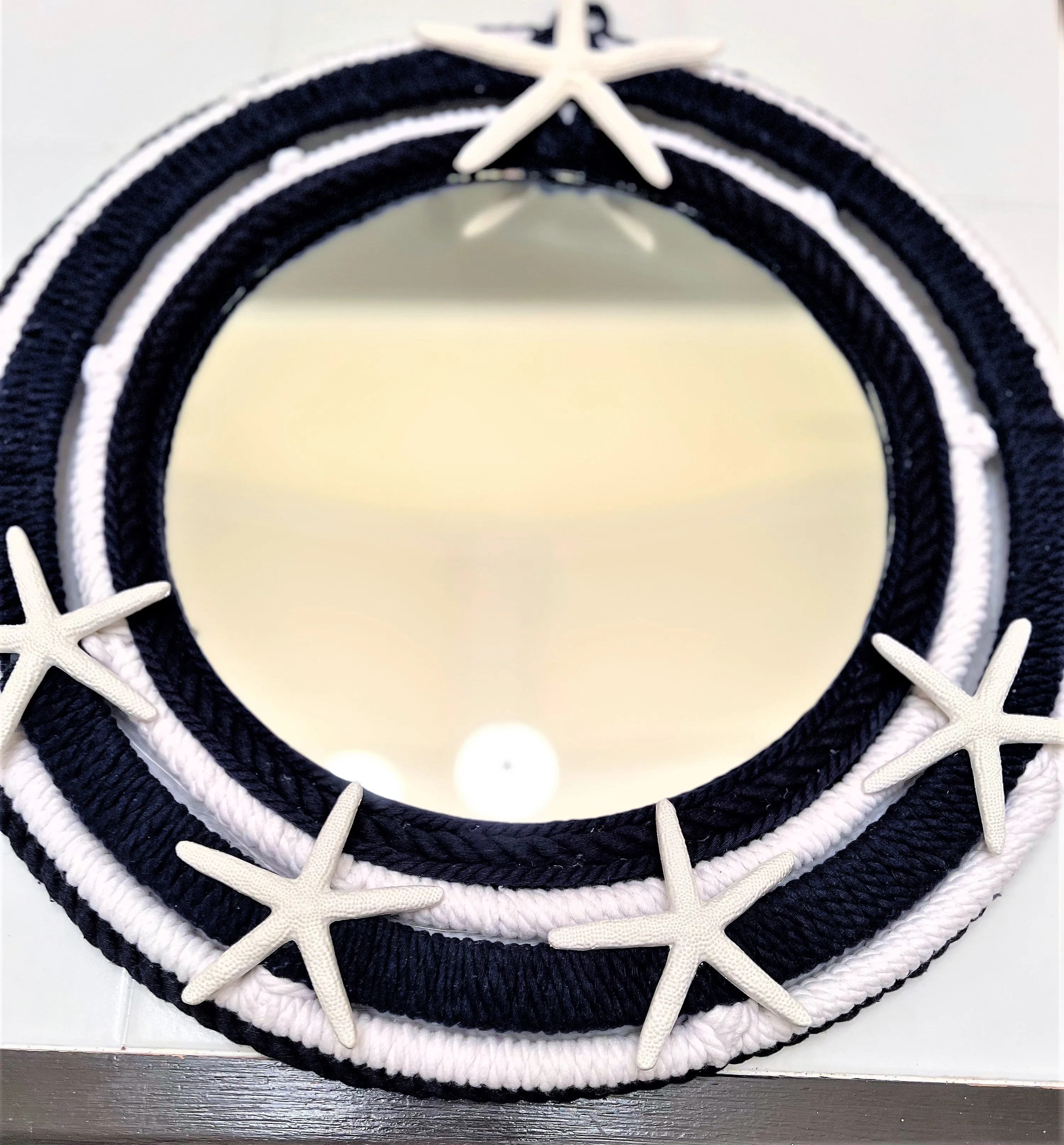 Mirror-Home Décor- White/Navy Blue Nautical Mirror 20" Diameter with 12" Mirror
