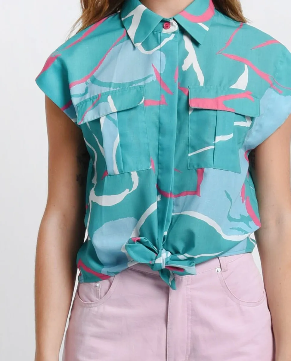 MOLLY BRACKEN PRINTED COLOR BLOCK SHIRT