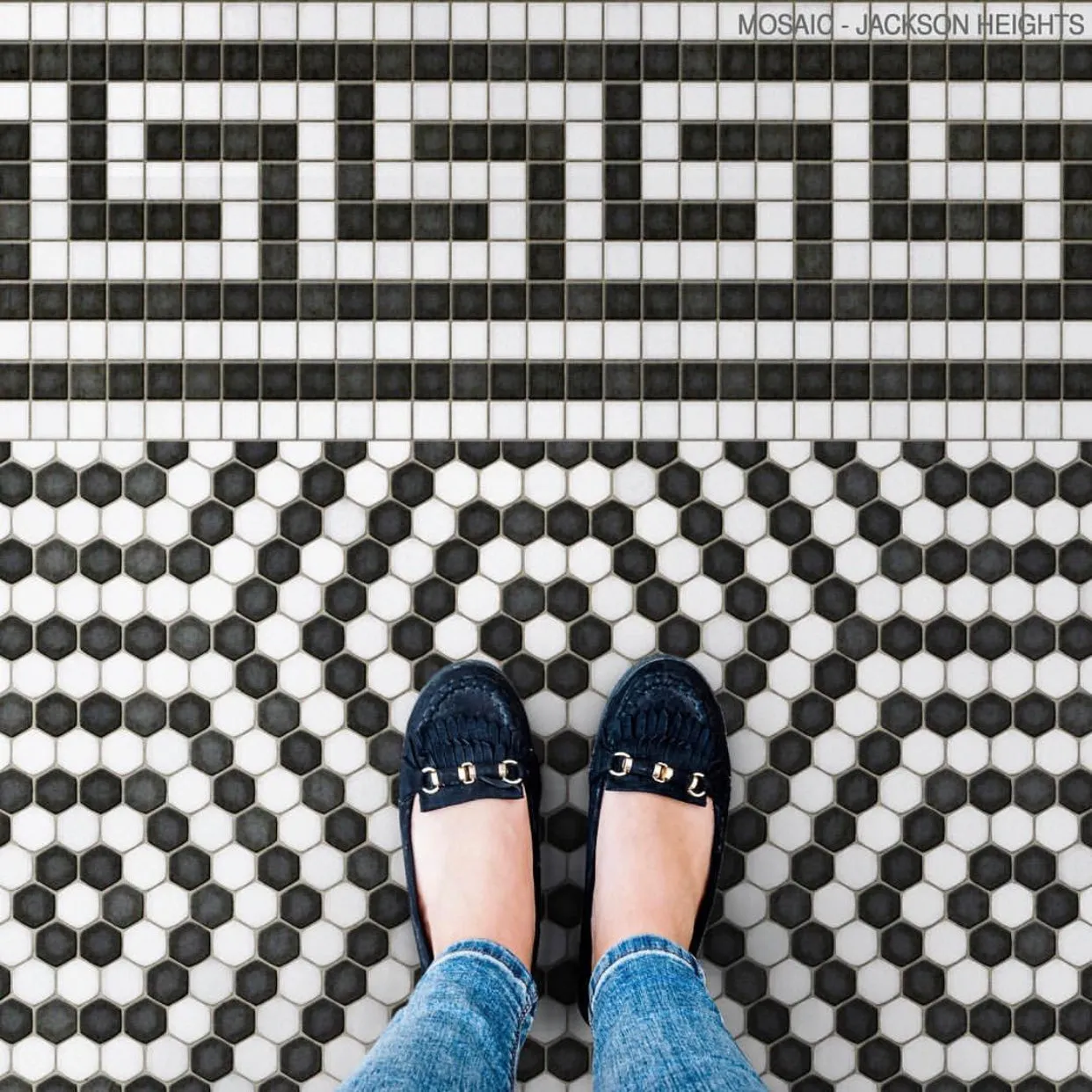 Mosaic E "Jackson Heights" Vinyl Floorcloth - Spicher & Co.