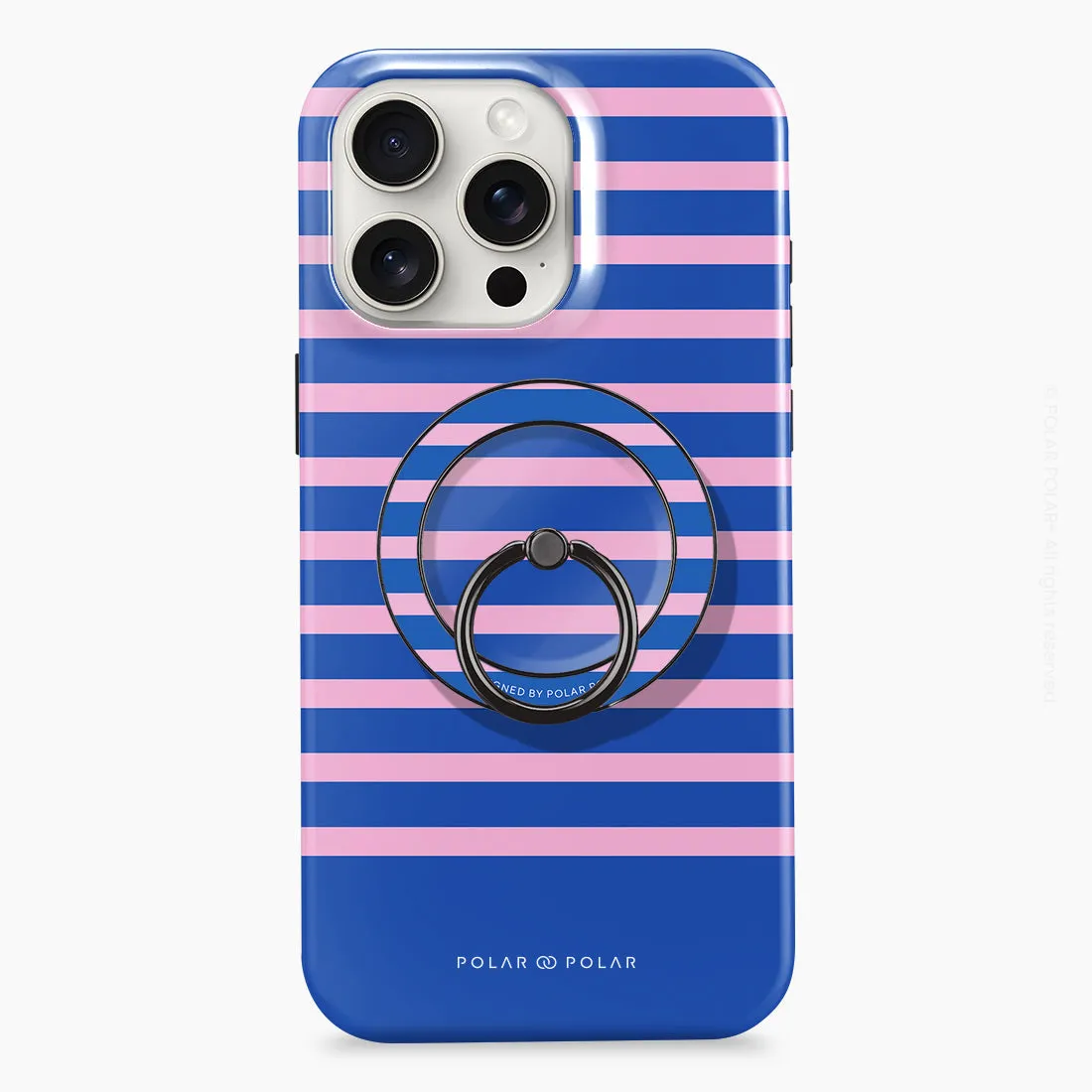 Navy Pink Stripe - Black MagSafe Phone Grip and Ring Holder Stand