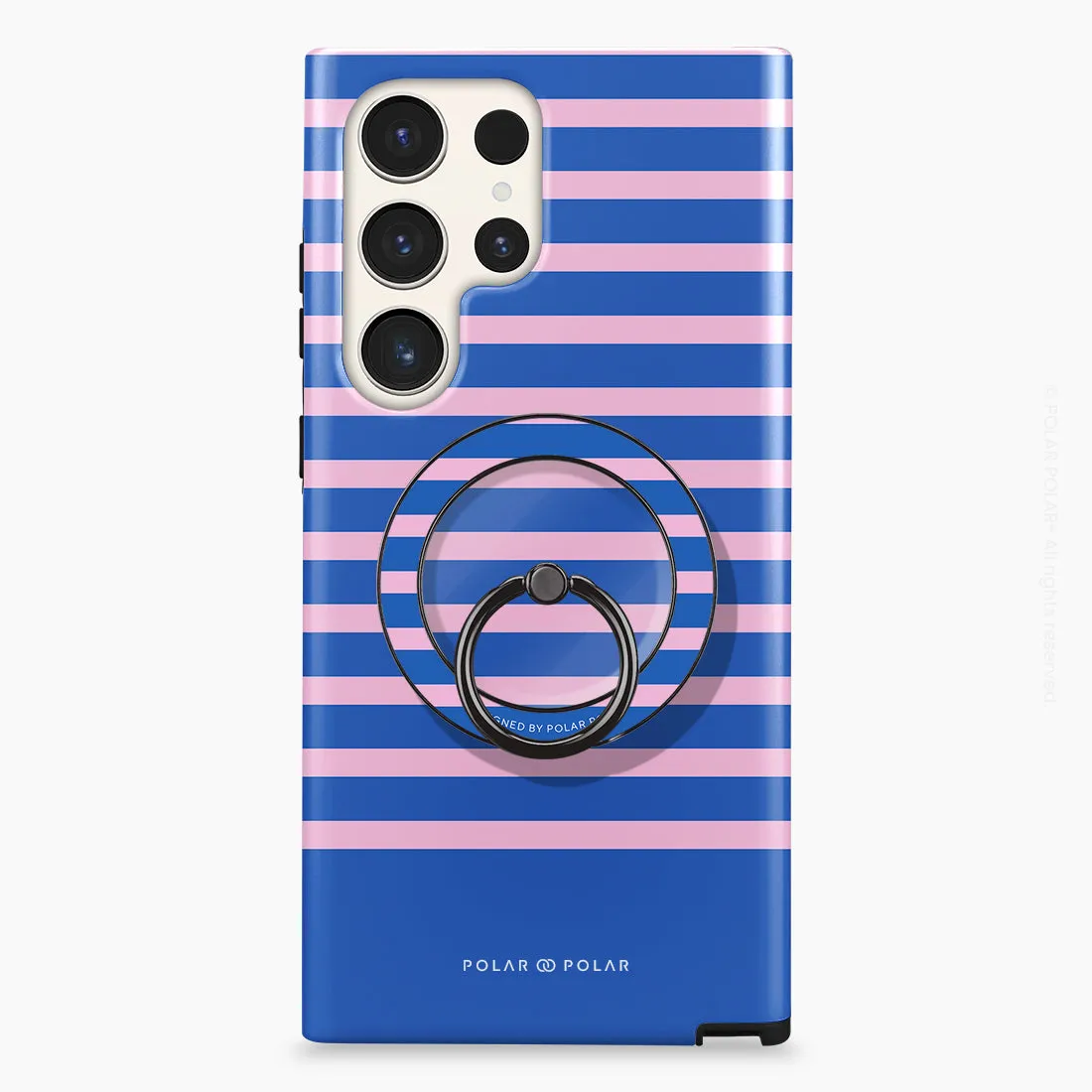 Navy Pink Stripe - Black MagSafe Phone Grip and Ring Holder Stand