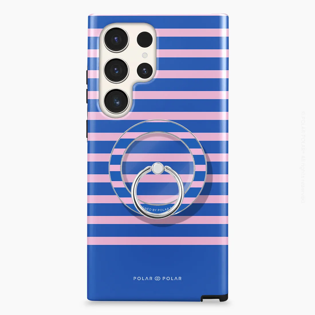 Navy Pink Stripe - Silver MagSafe Phone Grip and Ring Holder Stand