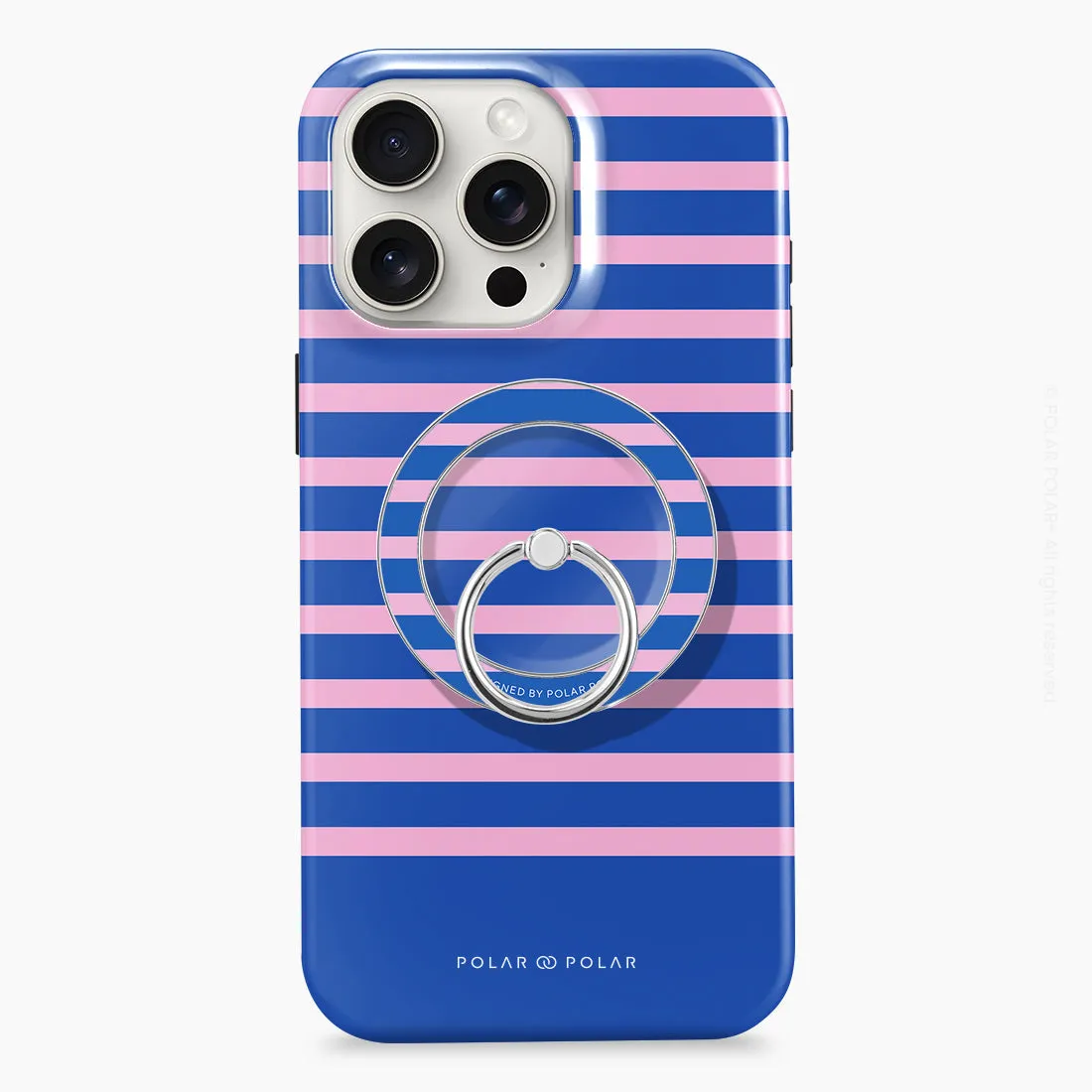 Navy Pink Stripe - Silver MagSafe Phone Grip and Ring Holder Stand