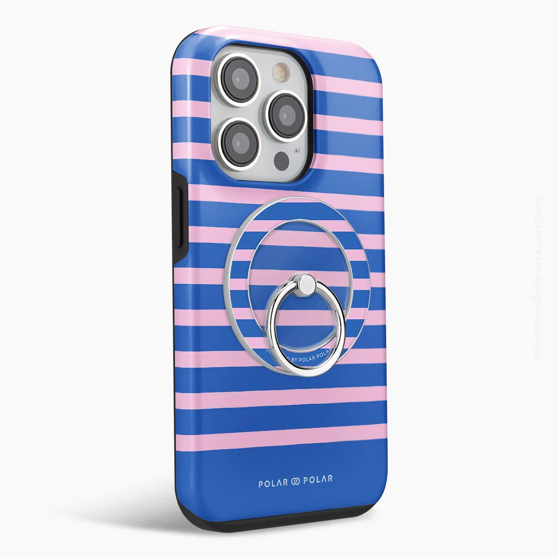 Navy Pink Stripe - Silver MagSafe Phone Grip and Ring Holder Stand
