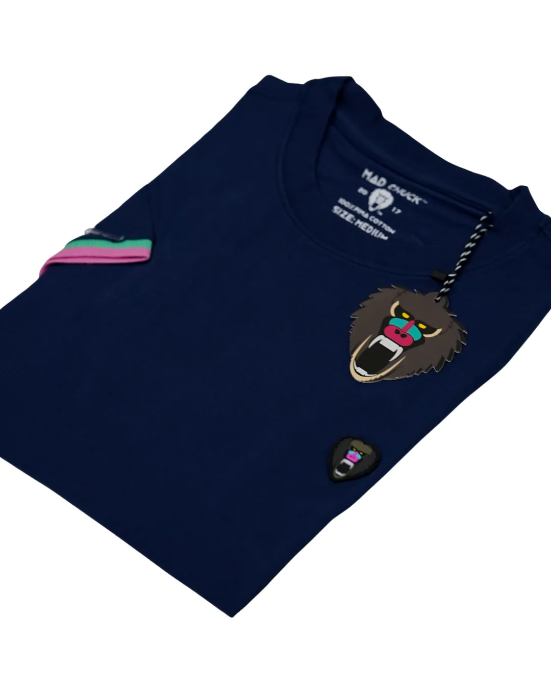 NAVY TURQUOISE CUFF RIBBED CREW NECK