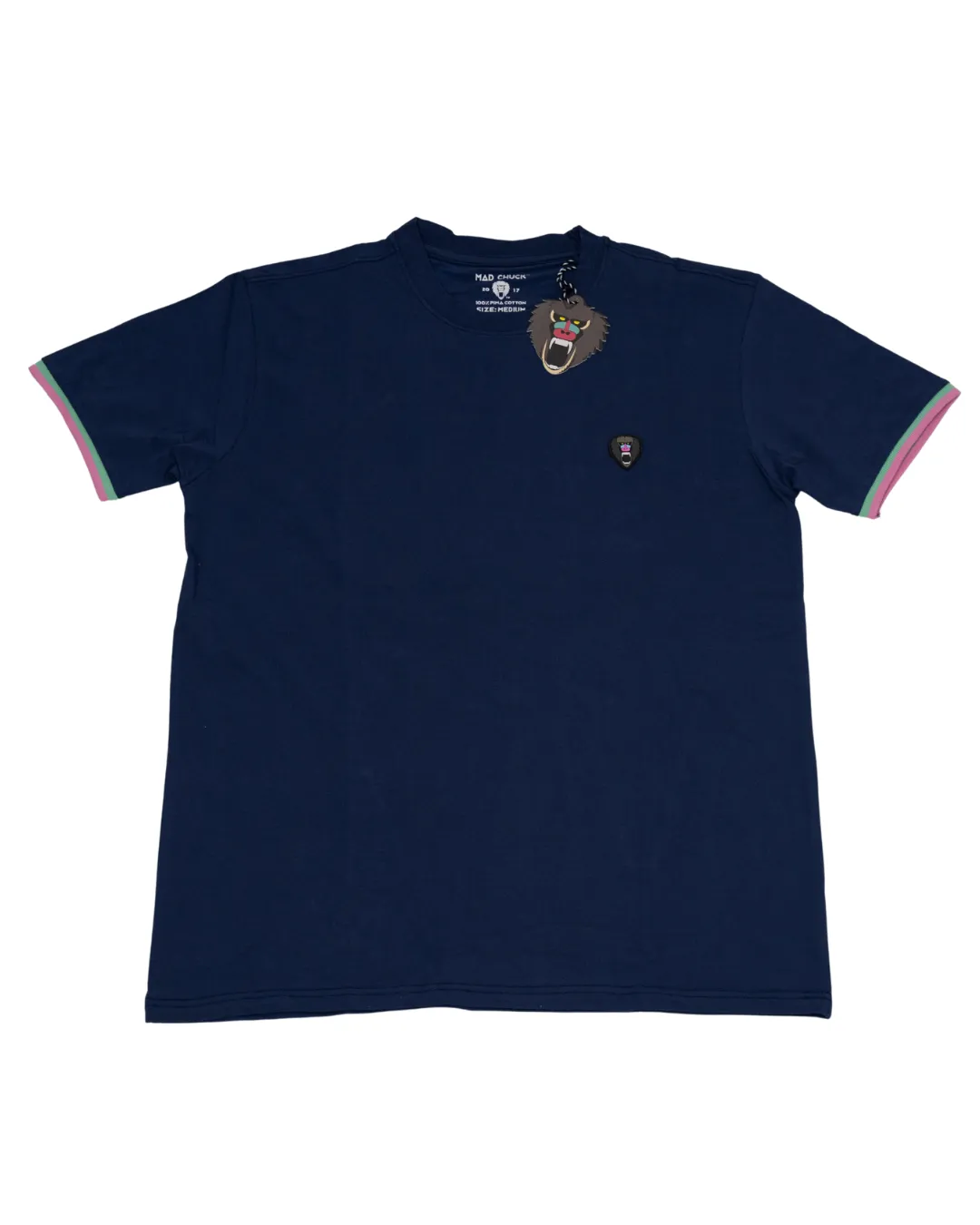 NAVY TURQUOISE CUFF RIBBED CREW NECK
