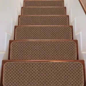 New Beverly Rugs Stair Step Treads Non Slip for Wooden Steps, Indoor Carpet Runner Mats, Anti-Skid Rubber Backing, Pet Dog Stair Pads, Waffle Set of 7, Beige