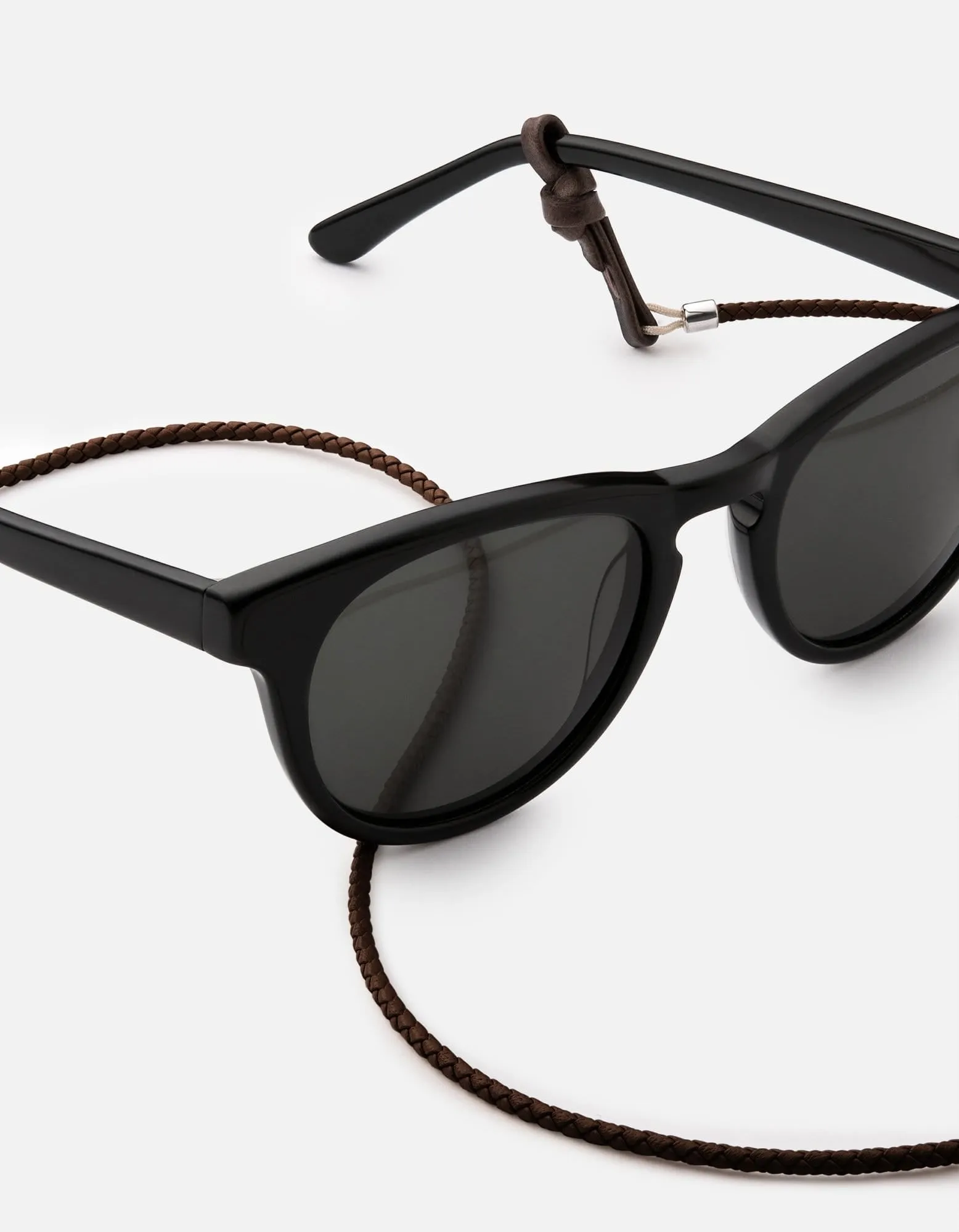 Nexus Braided Leather Sunglass Cord, Sterling Silver