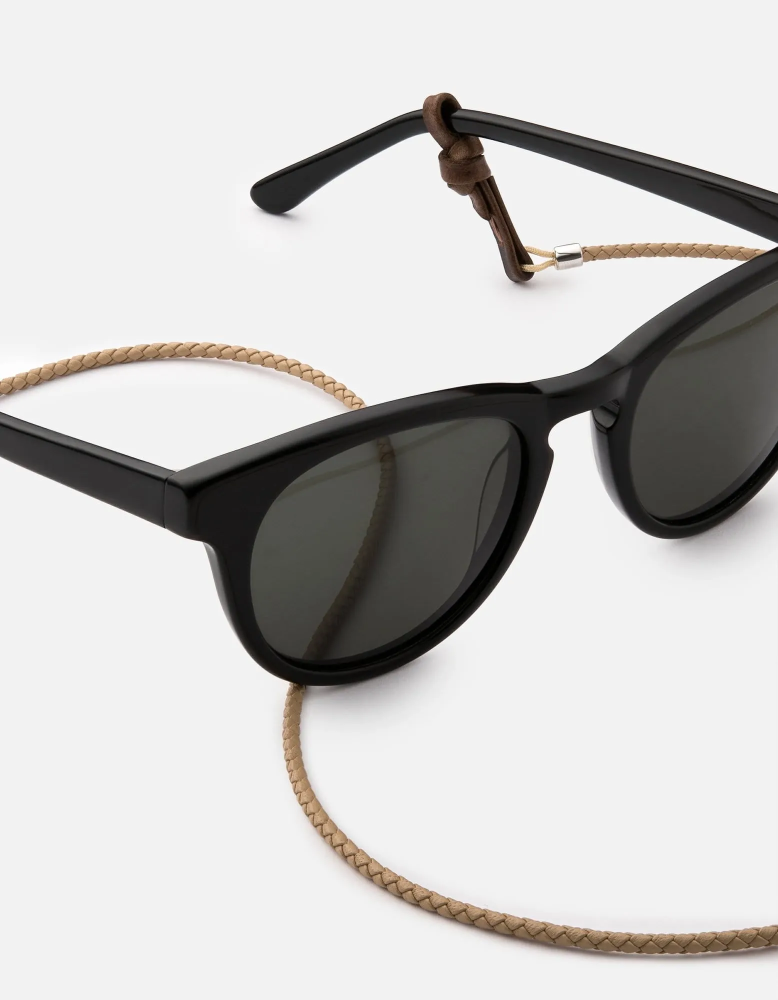 Nexus Braided Leather Sunglass Cord, Sterling Silver