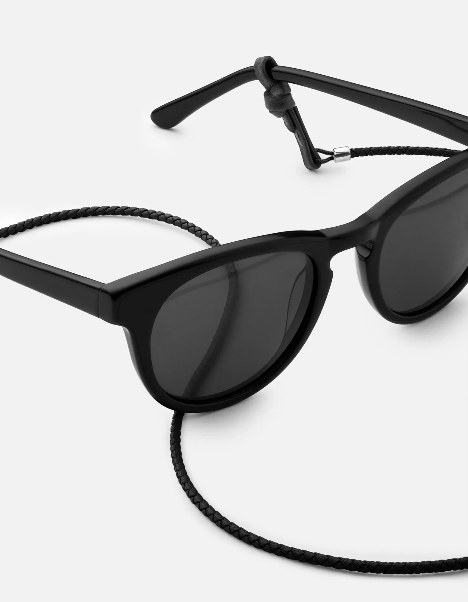 Nexus Braided Leather Sunglass Cord, Sterling Silver