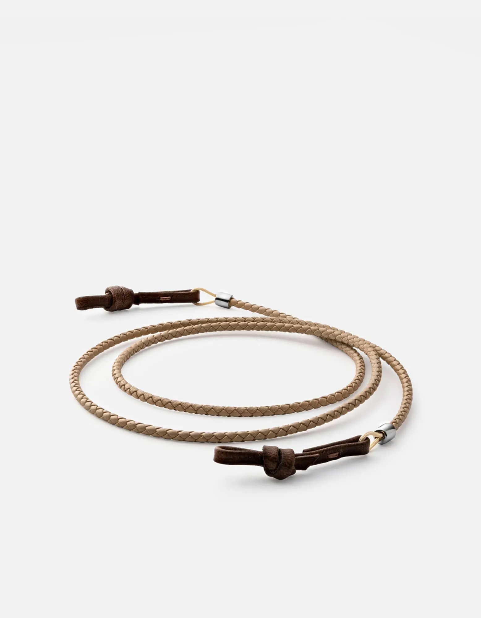 Nexus Braided Leather Sunglass Cord, Sterling Silver