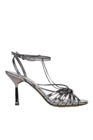 Nico Metallic Chain Leather Kitten Heel