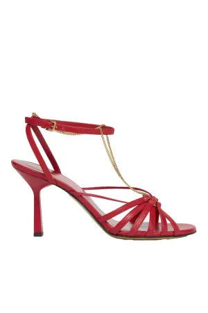 Nico Red Leather Chain Kitten Heel