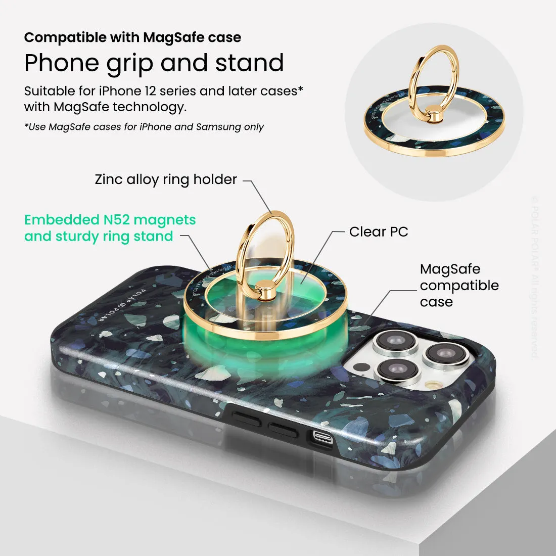 Nordic Terrazzo Gem - Golden MagSafe Phone Grip and Ring Holder Stand