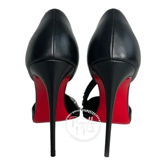 NWB Christian Louboutin Black Leather Silver Chain Spike Leather Pumps 42