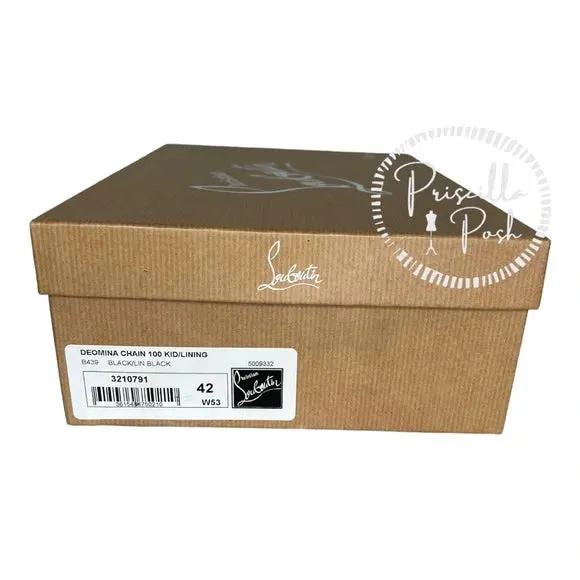 NWB Christian Louboutin Black Leather Silver Chain Spike Leather Pumps 42