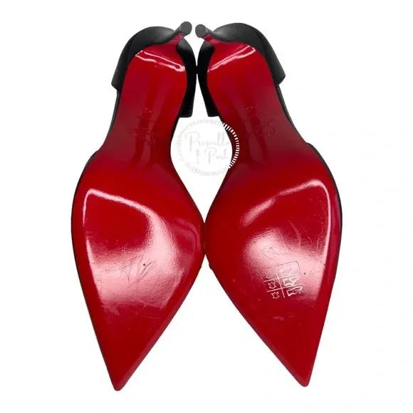 NWB Christian Louboutin Black Leather Silver Chain Spike Leather Pumps 42