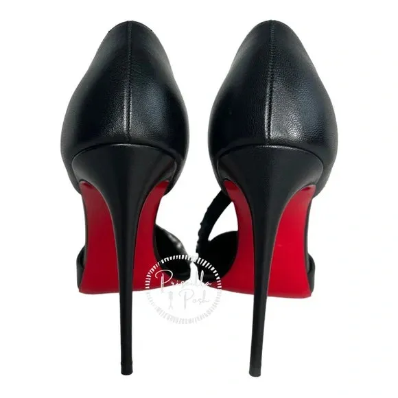 NWB Christian Louboutin Black Leather Silver Chain Spike Leather Pumps 42