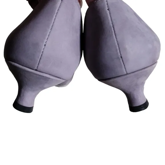 🤩NWOT ALXIA Women's Lilac Nobuck Patent Suede Kitten Heel Bow Open Toe 8M