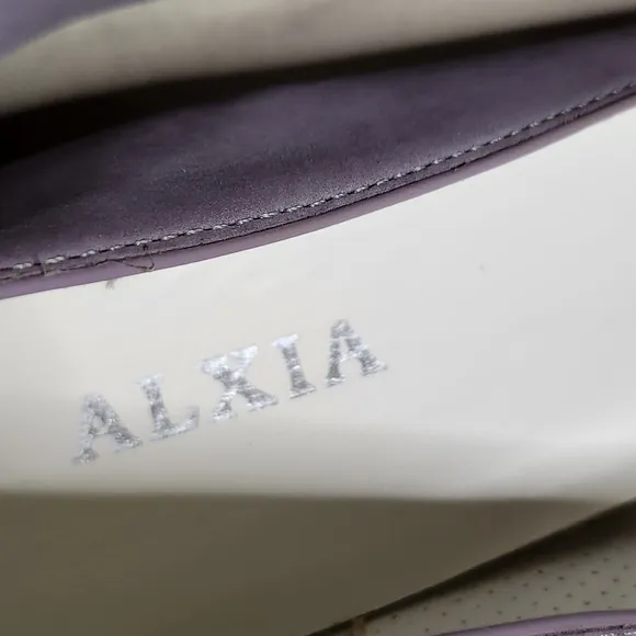 🤩NWOT ALXIA Women's Lilac Nobuck Patent Suede Kitten Heel Bow Open Toe 8M