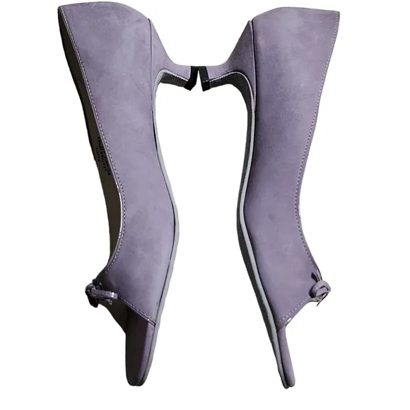 🤩NWOT ALXIA Women's Lilac Nobuck Patent Suede Kitten Heel Bow Open Toe 8M