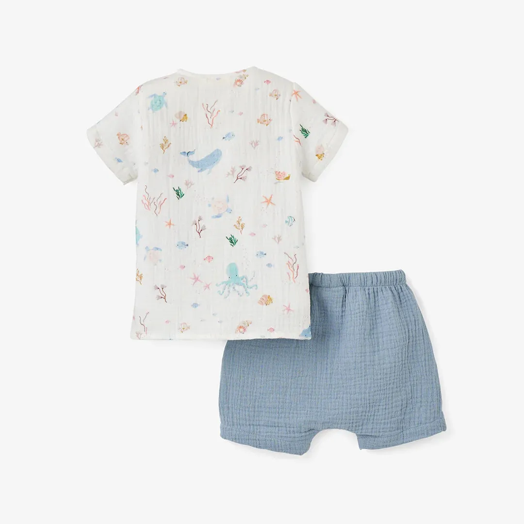 Ocean Adventure Organic Muslin Tee   Short Set