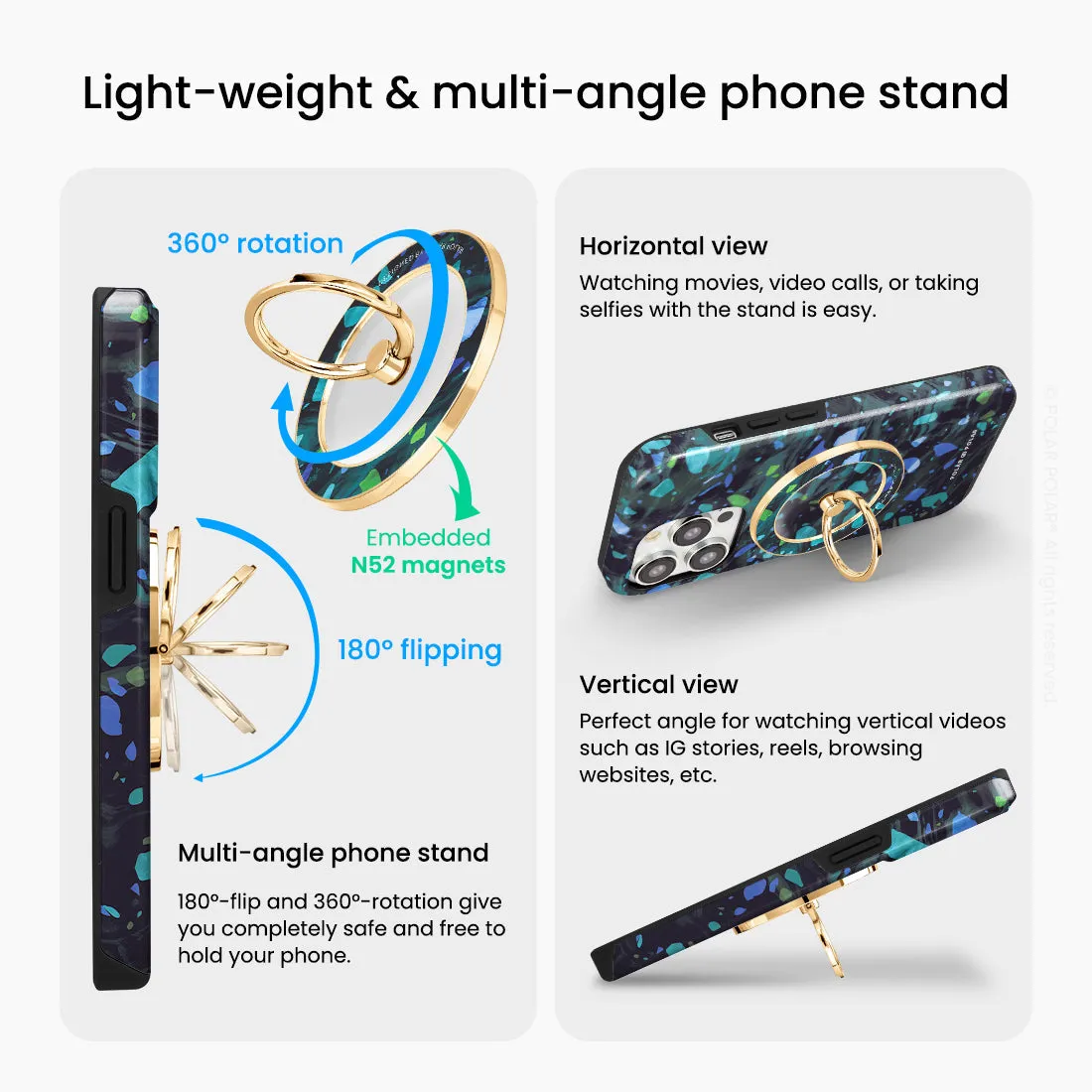 Ocean Terrazzo Gem - Golden MagSafe Phone Grip and Ring Holder Stand