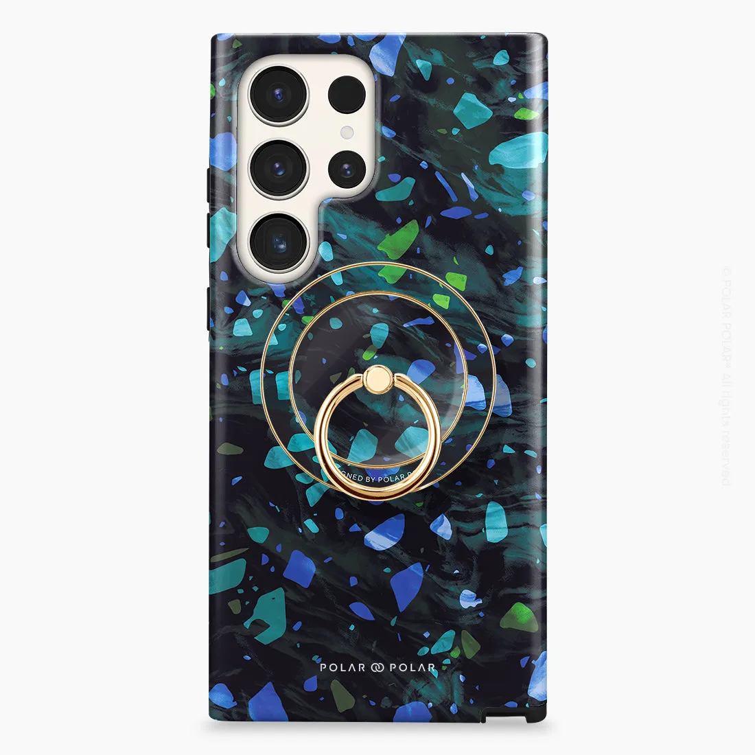 Ocean Terrazzo Gem - Golden MagSafe Phone Grip and Ring Holder Stand