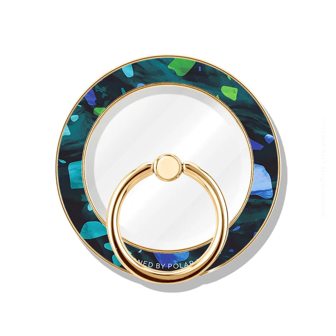Ocean Terrazzo Gem - Golden MagSafe Phone Grip and Ring Holder Stand