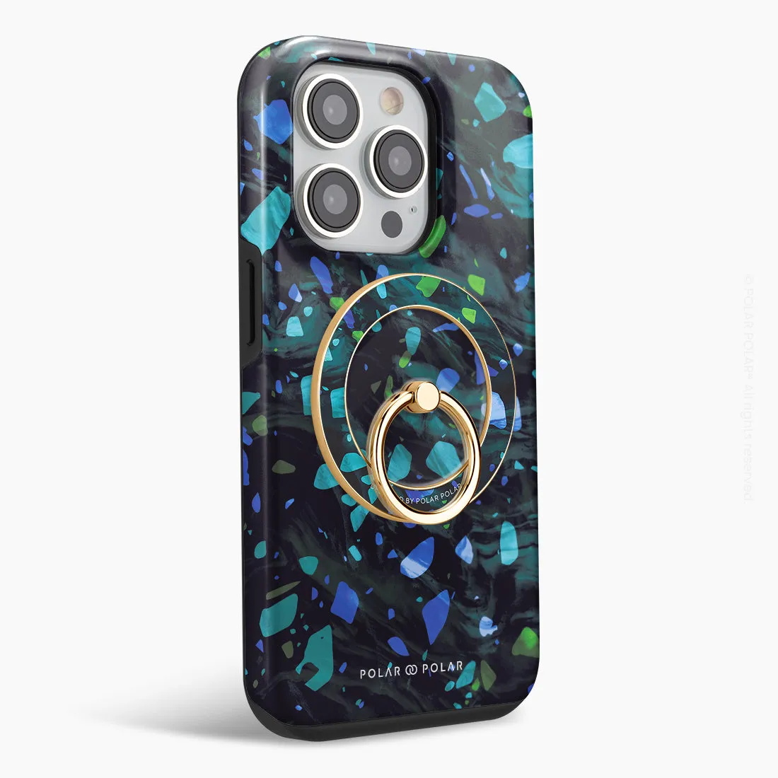 Ocean Terrazzo Gem - Golden MagSafe Phone Grip and Ring Holder Stand