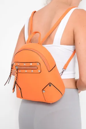 Orange Diamante Studded Mini Backpack - Phylis