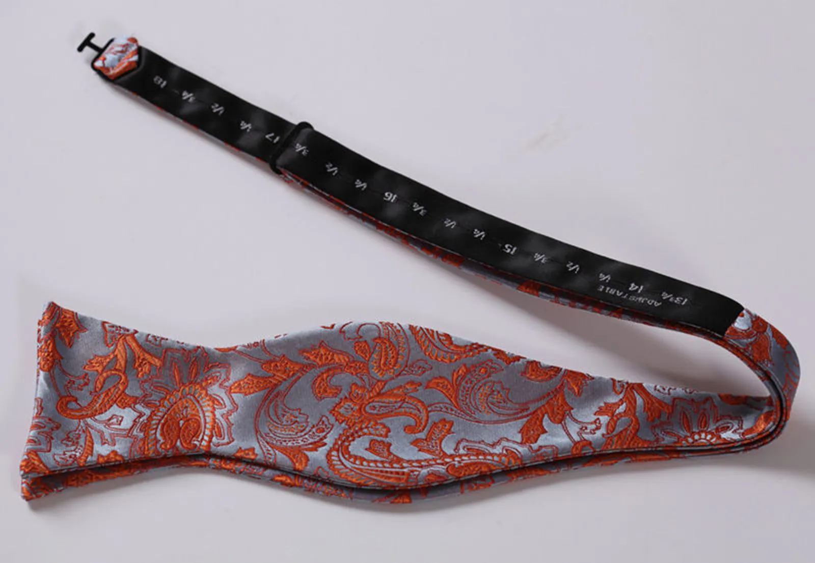 Orange Gray Paisley Mens Silk Self tie Bow Tie with Pocket Squares Set