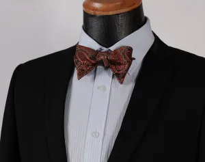 Orange Paisley Mens Silk Self tie Bow Tie with Pocket Squares Set